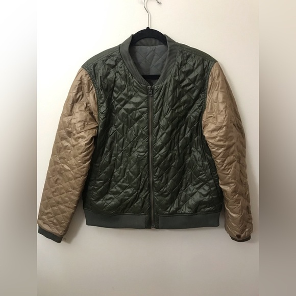 BURTON Womens Cotton Blend Reversible Olive Green Full Zip Bomber Jacket Size M - Picture 2 of 14